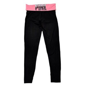 Y2K Victoria’s Secret PINK Fold Over Leggings Womens Small Black Silver Sequin